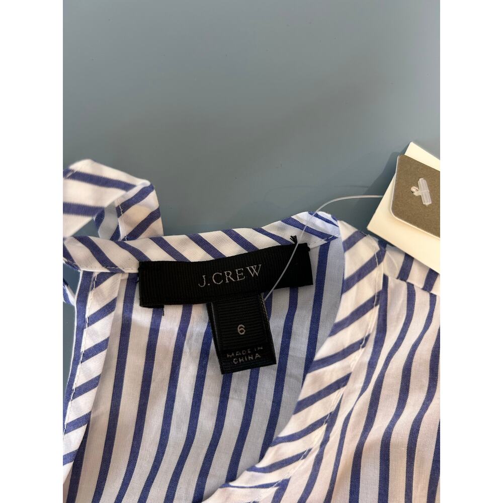 J, Crew NWT blouse size 6 blue white striped cotton ruffles tie - Picture 6 of 10
